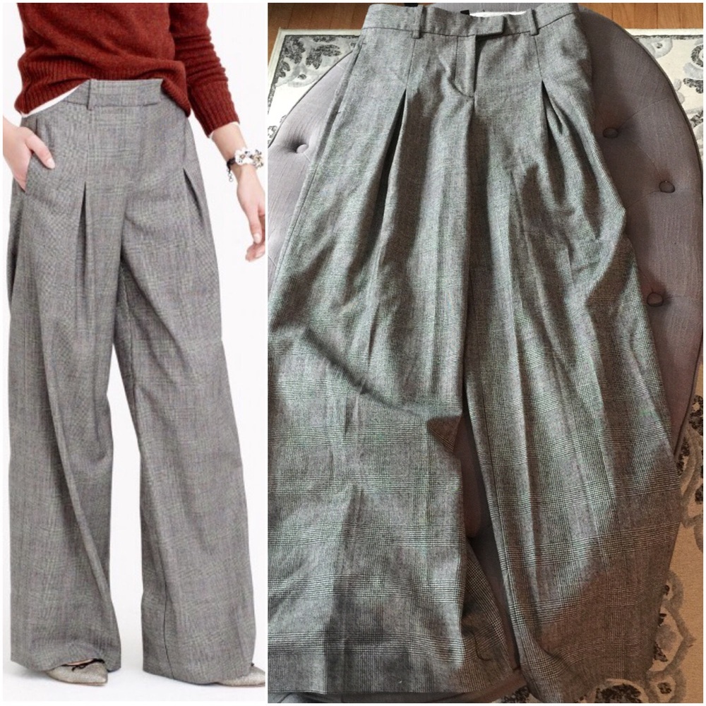 NWOT J. CREW WIDE LEG PANT GLEN PLAID WOOL
